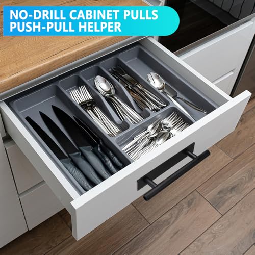Self-Stick Push Pull Helper, 30 Pack Drawer Pulls ABS Plastic Adhesive Door Handles Peel and Stick Cabinet Handles for Kitchen Cabinet Sliding Door Furniture (Black)
