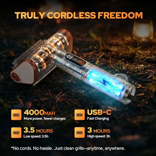 𝑵𝒆𝒘𝒆𝒔𝒕-𝑮𝒆𝒏 Electric Grill Brush, BBQ Grill Cleaner with Digital Display, Variable Speed Cordless Rotary Grill Brush, Replaceable Heads Grill Cleaning Brush for Barbecue Grates - size: GB-01