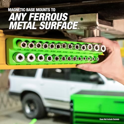 OEMTOOLS 3-Pc Magnetic Socket Organizer for 68 Deep & Shallow SAE Sockets | SAE Magnetic Socket Holder, Non-Marring Rubberized Base Socket Holders, Holds 1/4, 3/8, 1/2 Inch Sizes, Clearly Marked Sizes - style: 3Pc Green