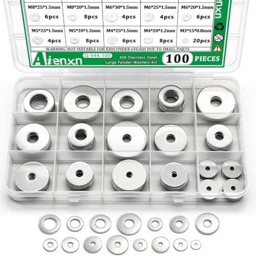 100PCS 304 Stainless Steel Fender Washers Kit, Washers for Bolts - size: SV M3-M12 (100PCS), style: Fender Washer