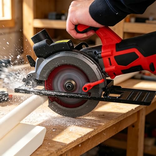 SHALL 20V Cordless Mini Circular Saw, 4-1/2’’ 4000RPM Power Circular Saw with 4.0Ah Battery, Laser Guide, 3 Saw Blades Max Cutting Depth 1-11/16" (90°), 1-1/8" (45°) for Wood, Tile, Plastic