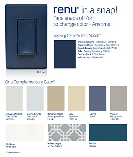 Leviton REWP1-RN Renu One-Gang Screwless Snap-On Wallplate, Rich Navy - color: Rich Navy, size: 1 Gang