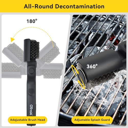 Electric Grill Brush, 3 Speed Powerful BBQ Cleaning Brush with 180° Adjustable Head, Stainless Steel Wire Automatic Grill Cleaner for Outdoor Camping & BBQ Accessories - color: Black