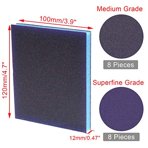 BokWin 16Pcs Sanding Sponge 100/220 Grit Sanding Blocks - size: 8*100 Grit / 8*220 Grit
