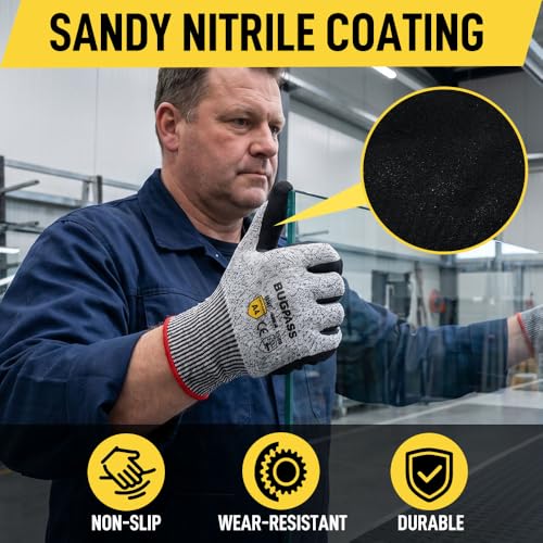 12 Pairs ANSI A4 Cut Resistant Work Gloves With Sandy Nitrile Coating, M - size: Medium