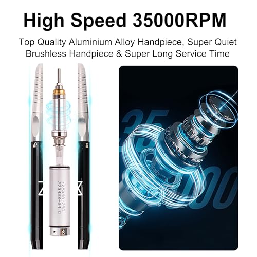 M - Max Brushless Motor Nail Drill Handpiece Only - 35K RPM | Machine Not Included | Compatible with M Brushless Nail Drill System (Handpiece - Black) - size: Handpiece - Black