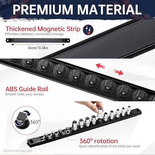 Reniteco Magnetic Socket Organizer, 1/4-Inch Drive ABS Sockets Rail, Heavy Duty Sockets Holder, Socket Rack Kit 1/4-Inch x 14 Clips - color: Black, size: 1/4" DR