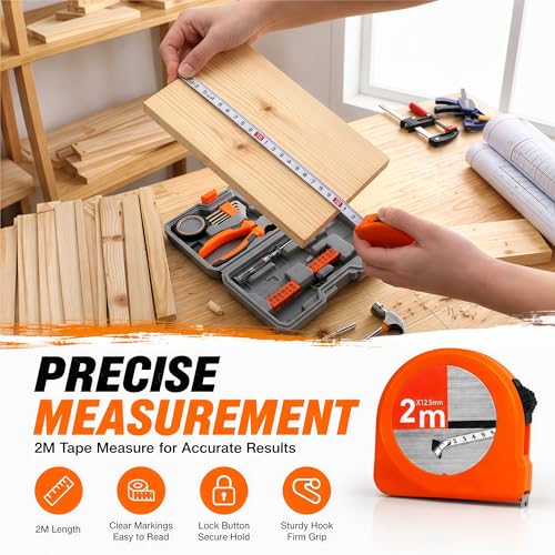 24 Pieces Small Home DIY Tool Kit for Household | Portable Home Hand Tool Box for Women, General Repair Basic Tools Kit Simple DIY Screwdriver Hammer Set for Garage, Office