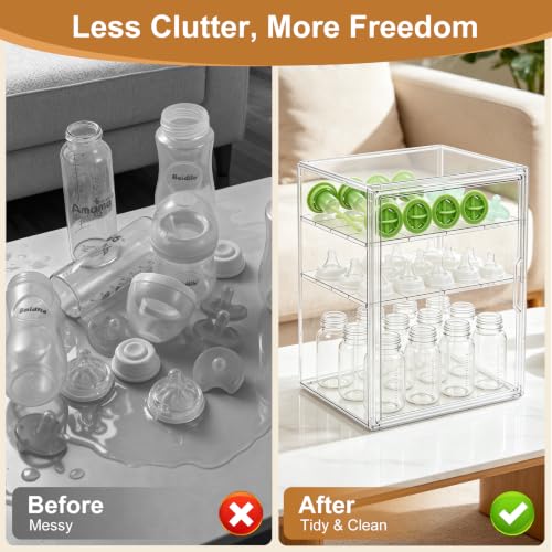 ERTIUANIO Baby Bottle Organizer for Countertop Cabinet Storage - size: Large, style: 3-Tier Single-Door