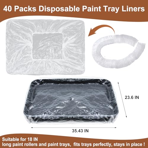 40 Pcs Paint Tray Liners Disposable 18 Inch Paint Roller Tray Liner Plastic Paint Tray Liner Bags Paint Pan Liners Large Paint Roller Tray Sets for House Painting Walls - color: 40pcs, size: 18 Inch