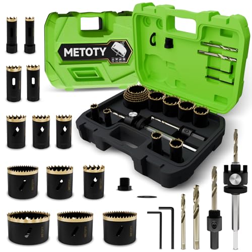 Bi-Metal Hole Saw Set 21 Pcs with Quick Change Arbors, 9/16 to 2-1/2 Inch for Wood Metal Plastic and PVC, Complete Professional Set with Case - size: 9/16" to 2-1/2"