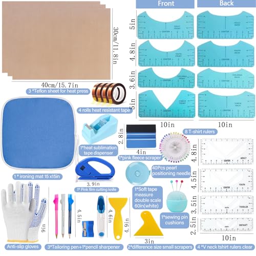 QUKLOGEN Sublimation Shirts Tool Kits with Portable mat for Ironing - color: Blue A