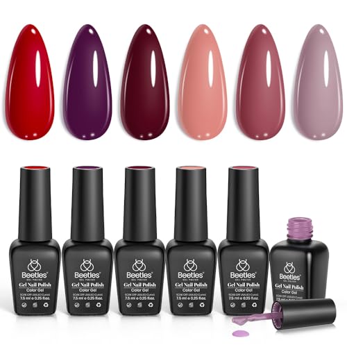 Beetles Gel Polish Set, 6 Pcs Burgundy Red Purple Brown Nail Gel Polish Kit - color: A - Creme | Raspberry Sorbet