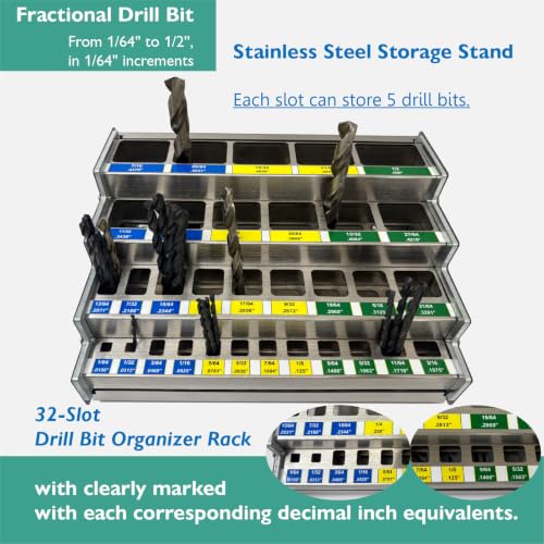 32-Slot Fractional Drill Bit Organizer-1/64'' to 1/2' Bits - style: Fractional inch