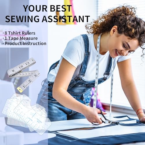 9pcs Tshirt Ruler Guide for Vinyl Alignment, T Shirt Rulers to Center Designs, PVC Measurement Template, Sewing Supplies Accessories Tools for Cricut Heat Press & HTVRONT HTV Transfer Vinyl (Blue) - style: Tshirt Ruler-9-Blue