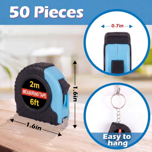 Kanayu 50 Pcs Pcs Mini Measuring Tape with Keychain, 6 ft, Aqua Blue - color: Aqua Blue, size: 6 ft