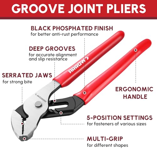 ARROW Groove Joint Pliers, 8" Adjustable Water Pump Pliers - size: 8"