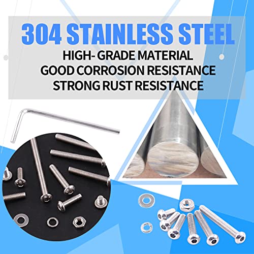 Glarks 1021Pcs M2 Button Head Screws 304 Stainless Steel Hex Socket Cap Screws Bolts and Nuts Washers Assortment Kit with Hex Wrench for Machinery Furniture Car Repair - size: M2 screw assortment kit