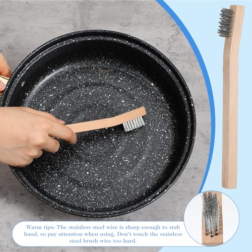 32 Pack Stainless Steel Wire Scratch Brush Set, 7.8 Inch Small Wire Brush with Beech Wood Handle for Rust, Paint, Dirt Removal on Metal and Hard Surfaces