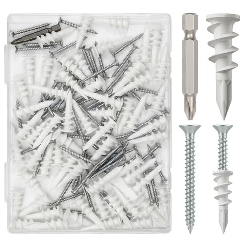 120pcs (60 Sets)-Plasterboard Fixings, Self-Drilling Plasterboard Anchors & #8 Galvanised Screws + Magnetic Screwdriver — 75 lb Hold - color: #8 Screws-F 120pcs