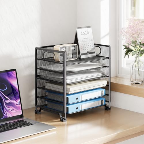 Simple Trending 6-Tier Paper Tray Organizer, File Organizer for Desk, Black - size: 13" x 8.8" x 14.6"