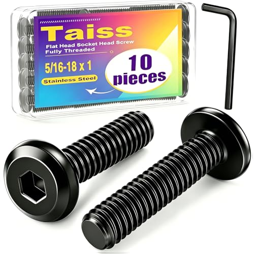 Taiss 10pcs 5/16-18x1 Flat Head Socket Head Screw,Furniture Bolts,Furniture Screws 304 Stainless Steel,1/4 Bolts Black Zinc Plated Fully Threaded,Countersunk Connector Screws with Hex Spanner - size: 10PCS 5/16-18x1"