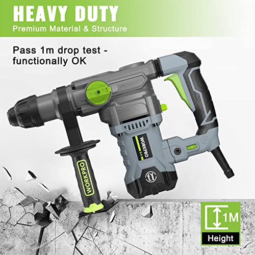 WORKPRO 1-1/4 Inch SDS-Plus Rotary Hammer Drill, 12.5AMP, Heavy Duty Corded Version for Concrete Demolition Chipping Rotomartillo, 5 SDS-Plus Bits - style: 12.5AMP
