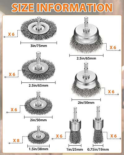 Rtteri 50 Pcs Coarse Wire Brush for Drill Set 1/4 Inch Hex