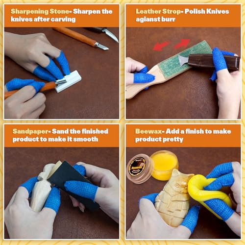 Wood Carving Kit, 32Pcs Wood Carving Tools with Storage Bag, Wood Whittling Knife Kit with 4pcs Templates & 11pcs Wood Carving Knives for Wood DIY Beginners