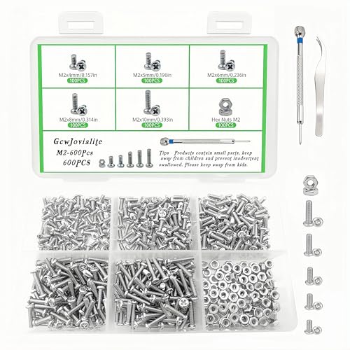 600Pcs M2.0 x 4mm / 5mm / 6mm / 8mm / 10mm Metric Micro Screws Nuts Assortment Kit, Phillips Pan Head, Tiny Machine Screws Assortment for Watch Repair, Electronics, RC Drones, Arduino, DIY Projects - size: M2x4/5/6/8/10-600Pcs