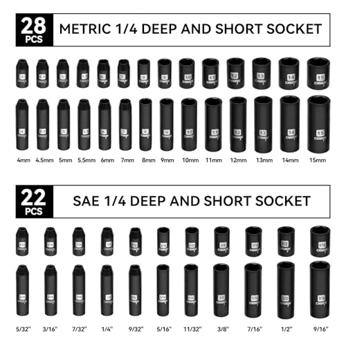 DISEN 94 PCS 1/4" Drive Impact Socket Set - size: 1/4" 94PCS
