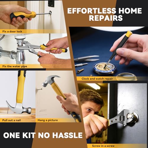 199 Piece Tool Kit for Home,General Household/Auto Repair Tool Set,Basic Hand Tool Kit with Socket Wrench,Tool Box Case for Men,Perfect for Diyer Handyman Homeowner - color: Black and Yellow