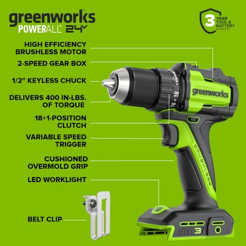 Greenworks 24V Cordless Brushless 400 in-lbs Drill/Driver+1950 in-lbs Impact Driver Combo,High Torque, Lightweight, (2) 2.0Ah USB-C Batteries(12,000mAh Power Bank) and 65W USB-C Fast Charger(3-Port) - size: 2PCS Combo Kits