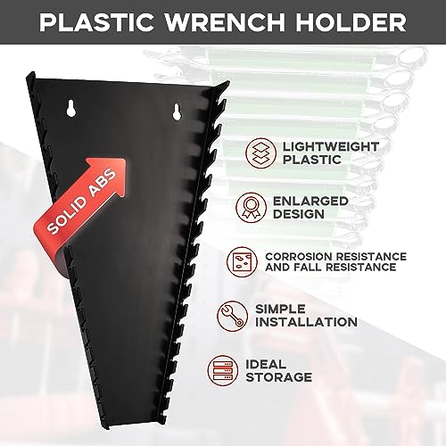 Reniteco Plastic Wrench Organizer, Premium High-density Wrench Holder, Large Wrench Racks for Wall and Tool Box, 64 Slots Fit SAE&Metric Wrenches Tray (2Green2Black) - color: Black&green, size: 4PC
