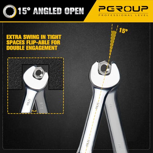 5/16" SAE Stubby Combination Wrench, CR-V Steel with Mirror Polish, 12-Point Design, 15-Degree Offset, Perfect for Auto Repair, Household, Car & Truck Emergency - size: 5/16"