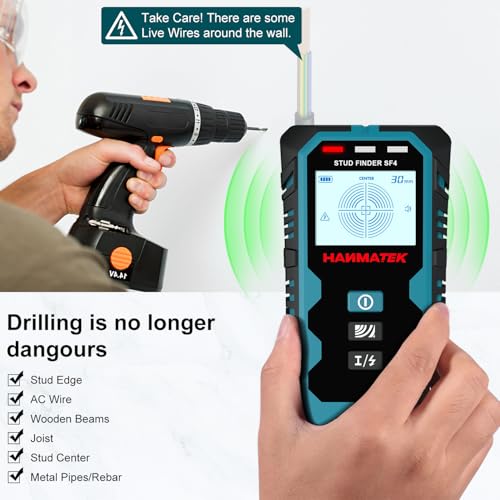 HANMATEK Stud Finder Wall Scanner,5 in 1 Multifunction Stud Locator with Upgraded Smart Sensor Audio Alarm HD LCD Display, Stud Finder Tool for The Center Edge of Metal, Studs, Plaster,AC Wire,Pipe