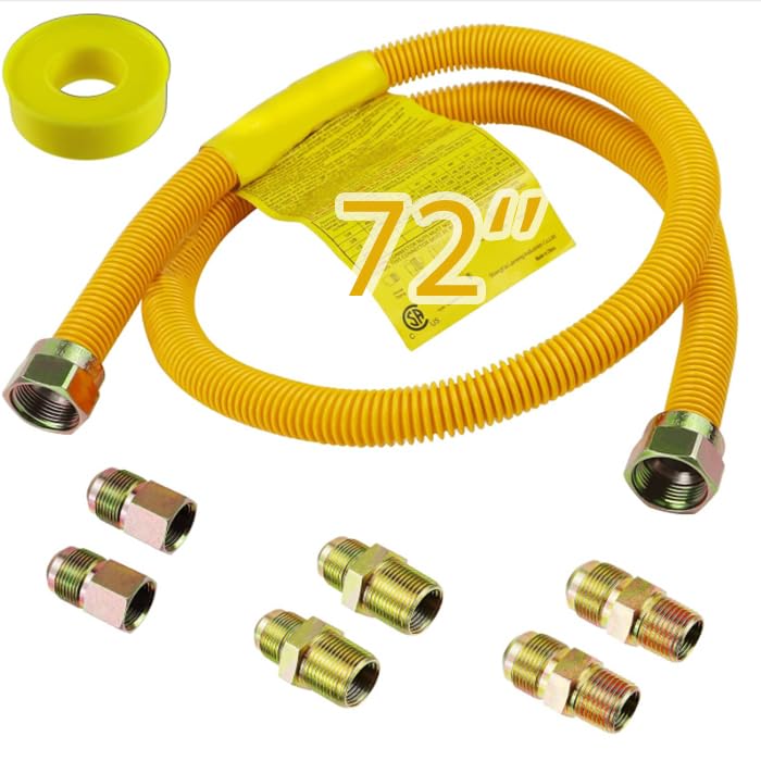 72" Flexible Gas Line Kit for Dryer, Stove, Range - size: 72 In