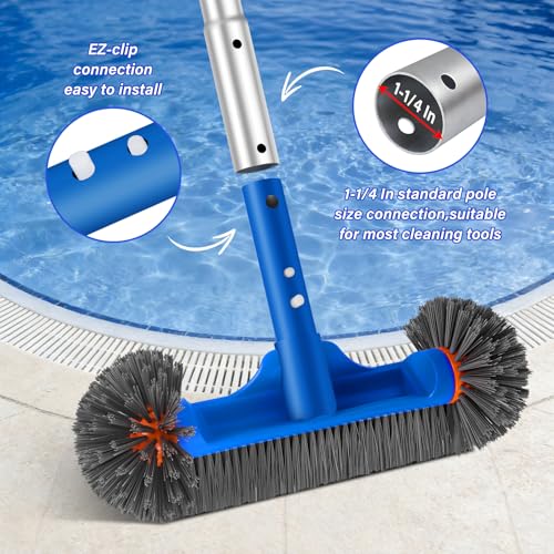 Pool Cleaning Kit 12.5 in Pool Brush Head,Skimmer Net 76.5 in Aluminum Pole