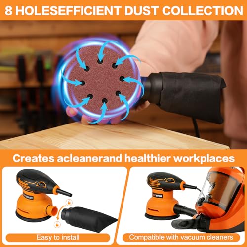 5" Orbital Sander,300W 5000-12000OPM Variable Speed 20 Sandpapers - style: Dust bag