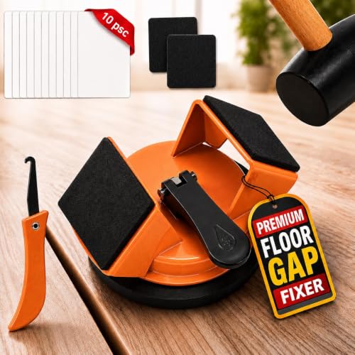 Premium Floor Gap Fixer Tool for Laminate & Vinyl Plank Flooring Heavy Duty Puller with Suction Cup 45° Iron Striking Surface Hardwood Gap Repair Filler Tool for LVP LVT Floating Floors.