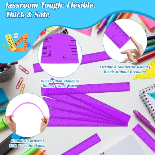 36 Pack 12" Clear Purple Plastic Rulers, Back to School Measuring Supplies - color: Purple