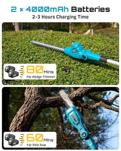 SEESII 2-in-1 Cordless Pole Saw 8-Inch & 16-inch Hedge Trimmer Combo - color: Royal Blue