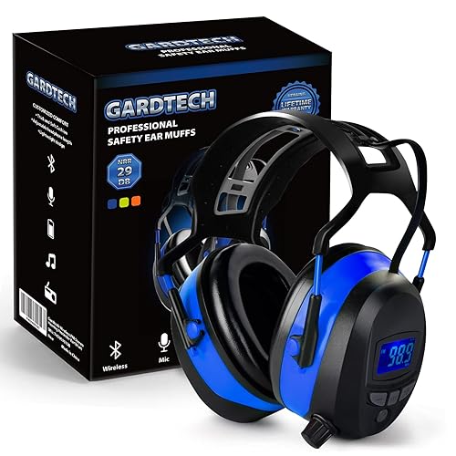 Gardtech Hearing Protection with Bluetooth, FM Radio Earmuffs, NRR 29dB Hearing Protection Headphones Noise Cancelling Headphones with MP3 for Mowing Lawn Work, Rechargeable BL-5B Battery (Blue) - color: Blue-fm+bluetooth+mp3