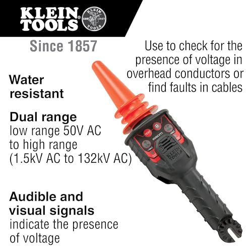 Klein Tools HVNCVT-1 Dual-Range Non-Contact High-Voltage Tester, Dual-Range, Audio/Visual Indicators, Water Resistant, with Case and Battery - style: Dual Range