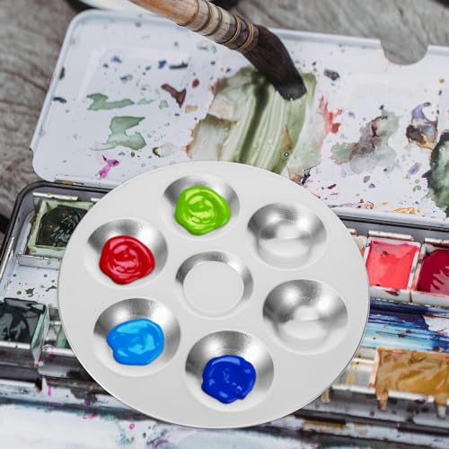 NUOBESTY Aluminum Paint Palette Tray Round Watercolor Mixing Tray Metal Paint Palette for Art Painting Color for Studio Classroom Travel 2 Pack 5.31in