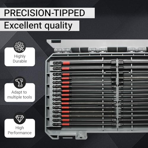 63-Pcs Impact Screwdriver Bits Set, Metric & SAE Long Screwdriver Bit Set