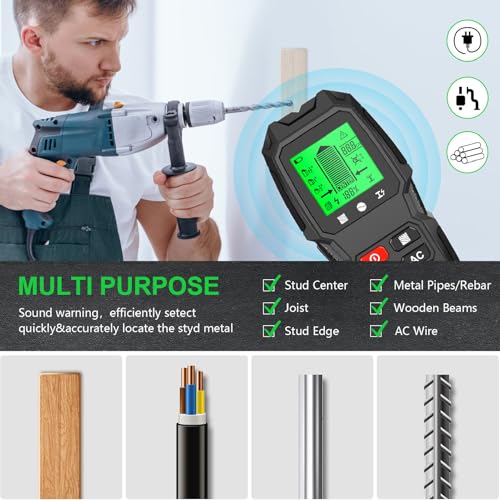 5-in-1 Stud Finder Wall Scanner with LCD Display | Electric Wire Finder, Wood and Metal Detector | High Accuracy Sensor for Cable, Stud Detection (Black)