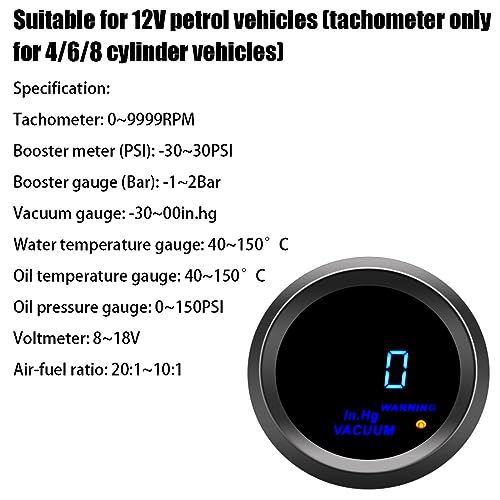 AUCELI Car Digital Vacuum Gauge, Universal Meter Kit, 2" 52mm & Blue LED Light Display - style: Vacuum Gauge