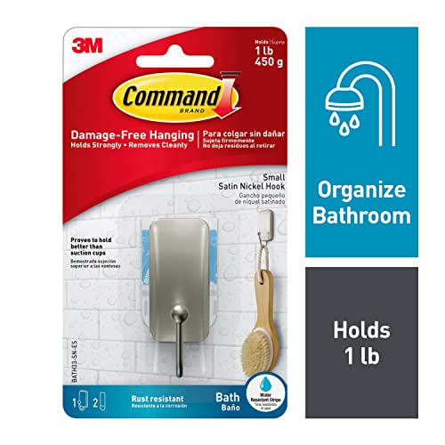Command BATH33-SN-ES Bath Hooks, Satin Nickel, 4 Count - color: Satin Nickel, size: Small (4 Count)