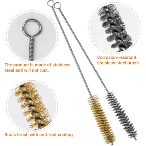 RAWILL 16Pcs Tube Cleaning Brush, Brass Stainless Steel Engine Cleaning Brushes, 12 Inch Long Round Wire Pipe Cleaner for Deep Pipes, Auto Parts, Engine Parts, 8 Sizes - color: Yellow and Silver, size: 16 Pcs-8 Size